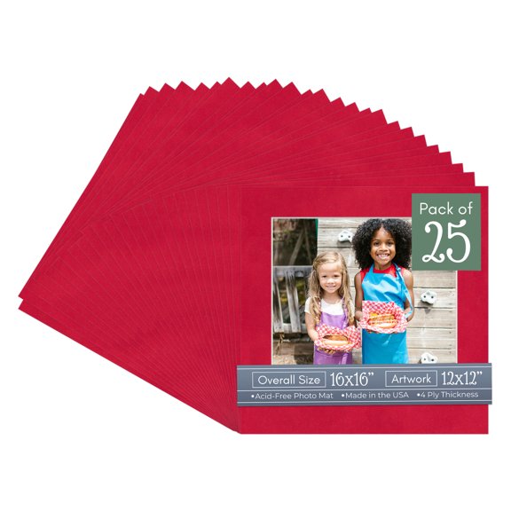 Cherry Red Suede Picture Frame Mat for 16x16 Frames - Fits 12x12 Photos - 25 Mats