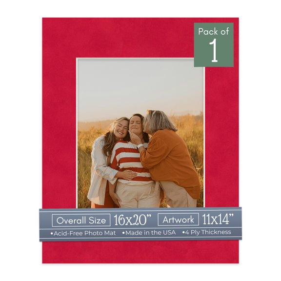 Cherry Red Suede Picture Frame Mat for 16x20 Frames - Fits 11x14 Photos - 1 Mat