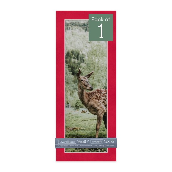 Cherry Red Suede Picture Frame Mat for 16x40 Frames - Fits 12x36 Photos - 1 Mat