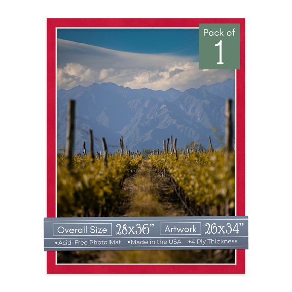 Cherry Red Suede Picture Frame Mat for 28x36 Frames - Fits 26x34 Photos - 1 Mat