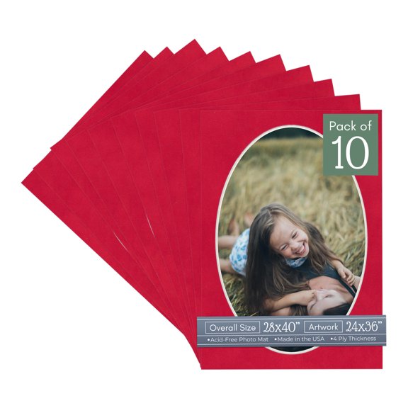 Cherry Red Suede Picture Frame Mat for 28x40 Frames - Oval Opening for 24x36 Photos - 10 Mats