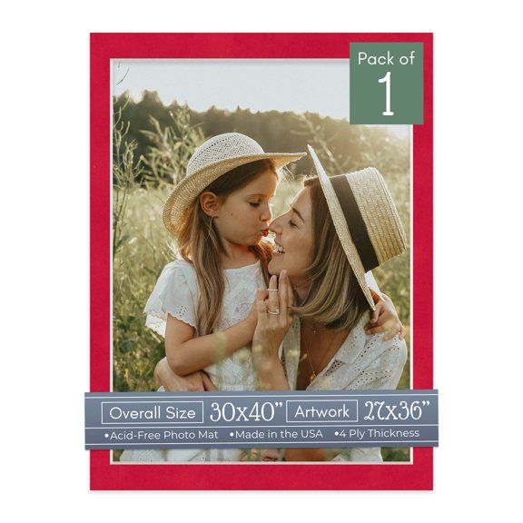 Cherry Red Suede Picture Frame Mat for 30x40 Frames - Fits 27x36 Photos - 1 Mat
