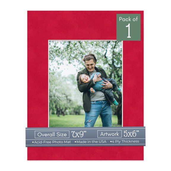 Cherry Red Suede Picture Frame Mat for 7x9 Frames - Fits 5x6 Photos - 1 Mat
