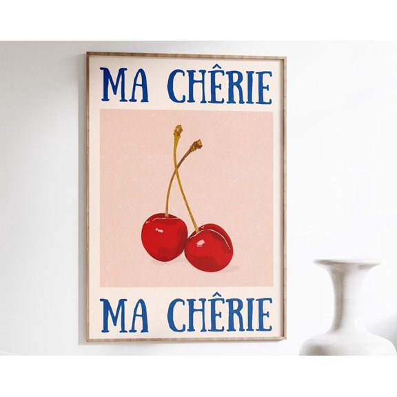 Cherry Retro 70s Psychedelic Wall Art, Unframed Paper Poster 8x10in