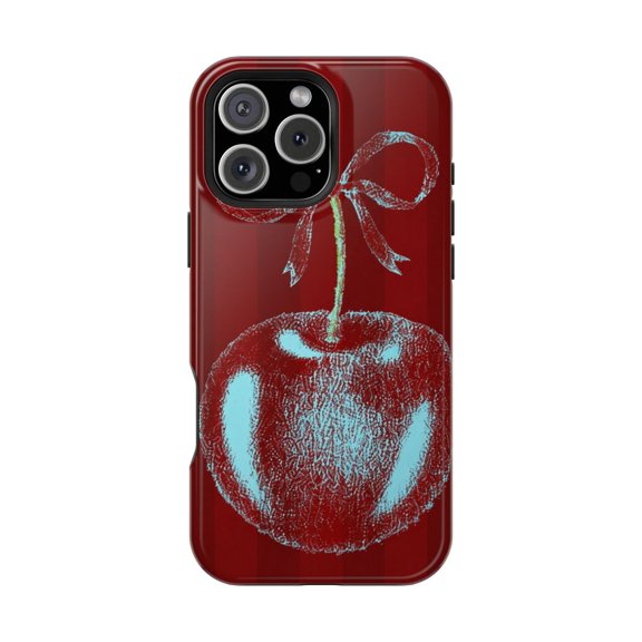 Cherry Ribbon Tough Phone Case, Coquette Fruit Dual Layer Protective Cover Compatible with iphone 13