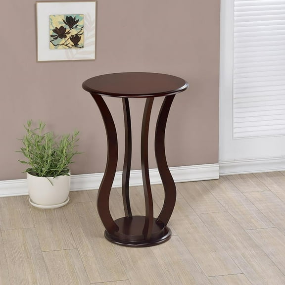 Cherry Round Accent Table w/ Faux Marble Top | Rubberwood & MDF | 28.5"H x 18"W | Brown Cherry Finish | Traditional Style | Living Room End Table