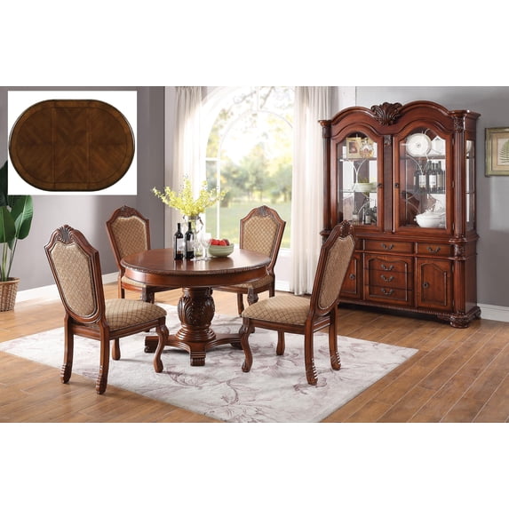 Cherry Round Dining Table Set 5 Chateau De Ville 64170 Acme Traditional Classic