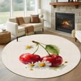 thumbnail image 1 of Cherry Round Living Room Rugs 7 ft, Oil Painting Fruit Farmhouse Daisy Linen Texture Washable Area Rug with Non-Slip Sturdy Edge Binding Round Carpet for Kitchen Office Bedroom, 1 of 9