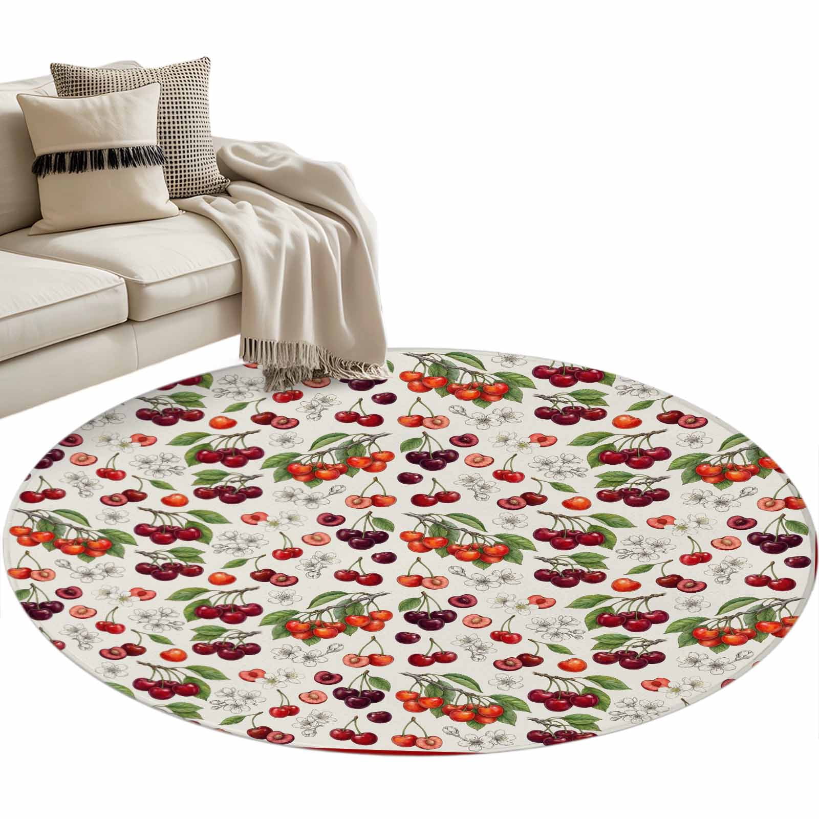 Cherry Round Rug 3ft Washable Circle Entryway Rugs Non Slip Vintage ...