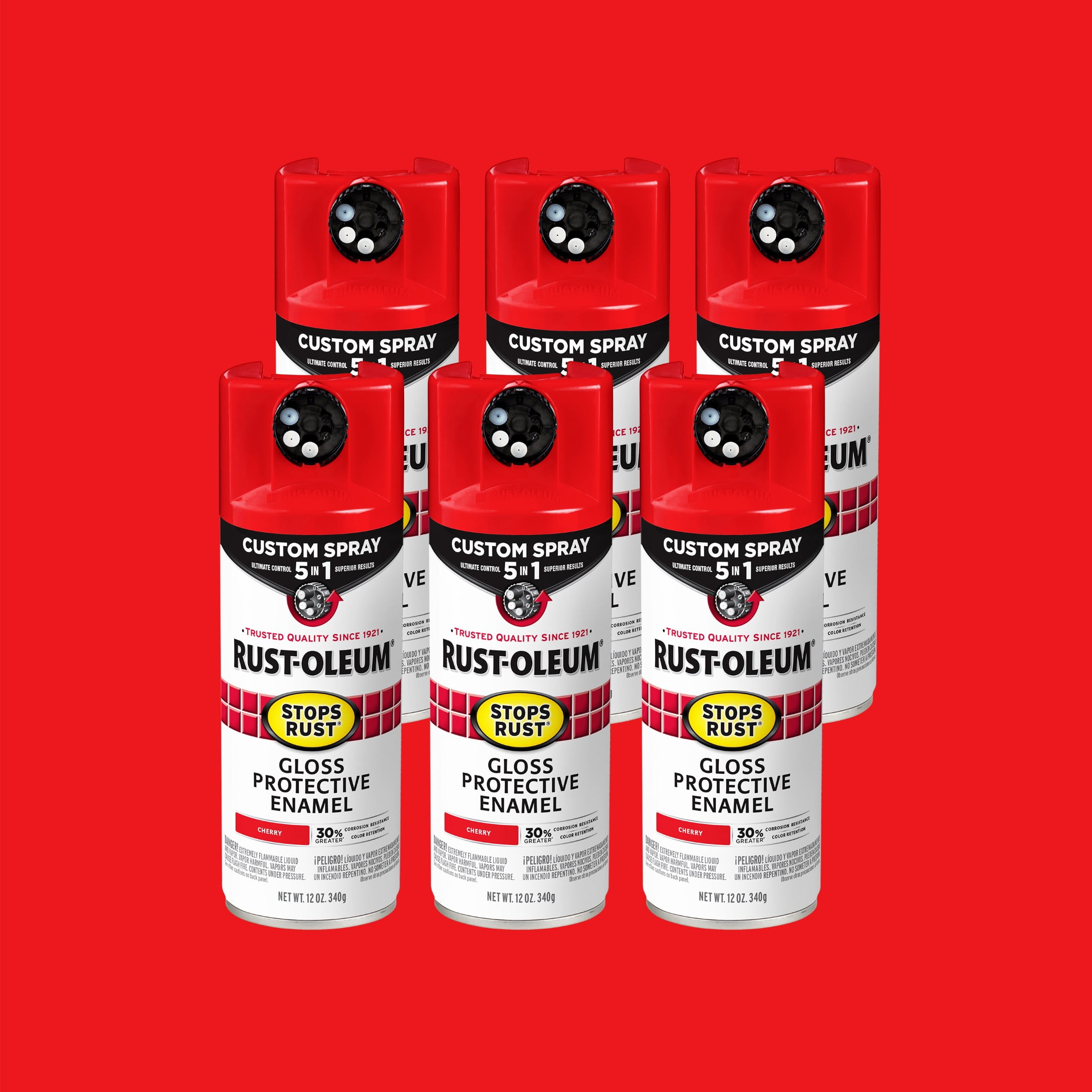 6 Pack, Cherry, Rust-Oleum Stops Rust Custom Spray 5 in 1 Gloss Spray ...