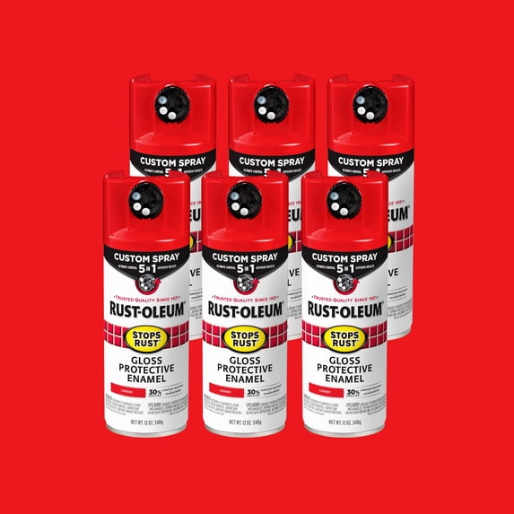 6 Pack, Cherry, Rust-Oleum Stops Rust Custom Spray 5 in 1 Gloss Spray Paint-376889, 12 oz