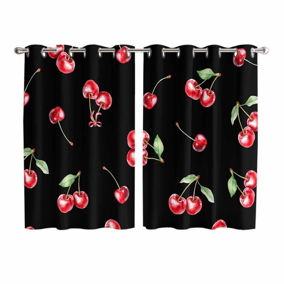 Cherry Rustic Kitchen Curtains 72 Inch Length, Spring Summer Tropic Fruit Black Grommet Top Bedroom Living Room Curtains, Light Filtering Cafe Curtain Drapes 2 Panels Set 104''x72''