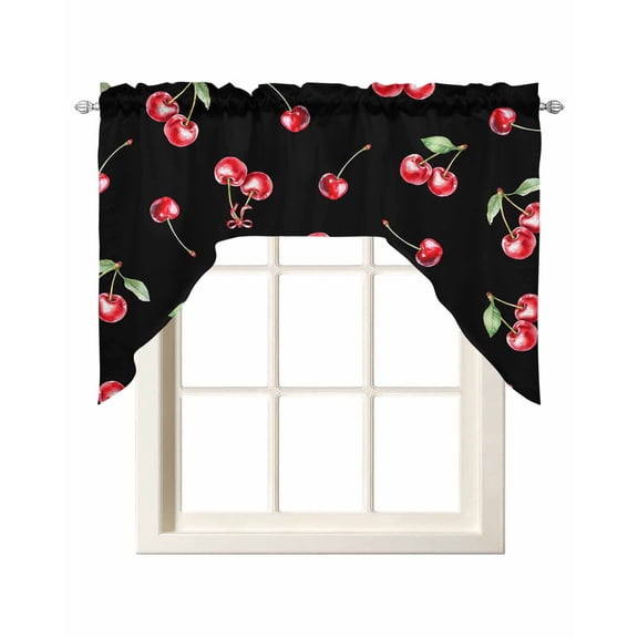 Cherry Rustic Kitchen Curtains Swag Valance for Windows/Bathroom/Cafe, Spring Summer Tropic Fruit Black Rod Pocket Drape Panel Swag Curtain Valance for Bedroom/Living Room 55''x36''