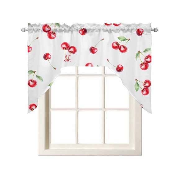 Cherry Rustic Kitchen Swag Valances for Windows, Spring Summer Tropic Fruit Watercolor Swag Valances Curtains for Living Room, Rod Pocket Window Treatments for Bathroom, Bedroom, Cafe, 56"x36"