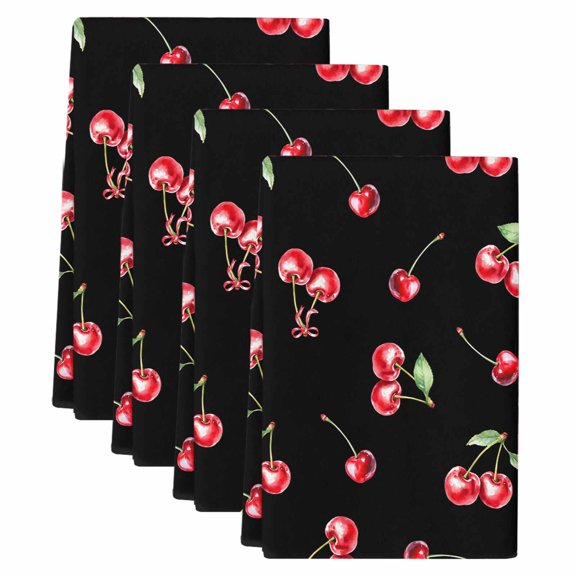 Cherry Rustic Kitchen Towels Set of 4, Spring Summer Tropic Fruit Black Soft Microfiber Dish Towels, Absorbent Quick-Dry Washable Dishcloths for Kitchen Cleaning, Drying Dishes, 18x28 Inches
