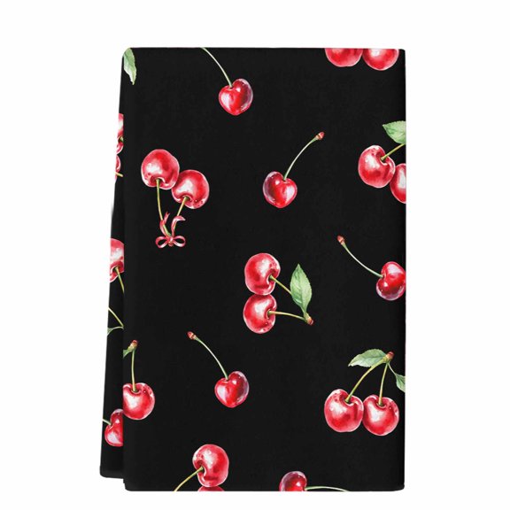 Cherry Rustic Microfiber Kitchen Towel, Spring Summer Tropic Fruit Black Soft Absorbent Dish Towels, Quick Drying Washable Dishcloths for Kitchen Cleaning, Drying Dishes, 18x28 Inches