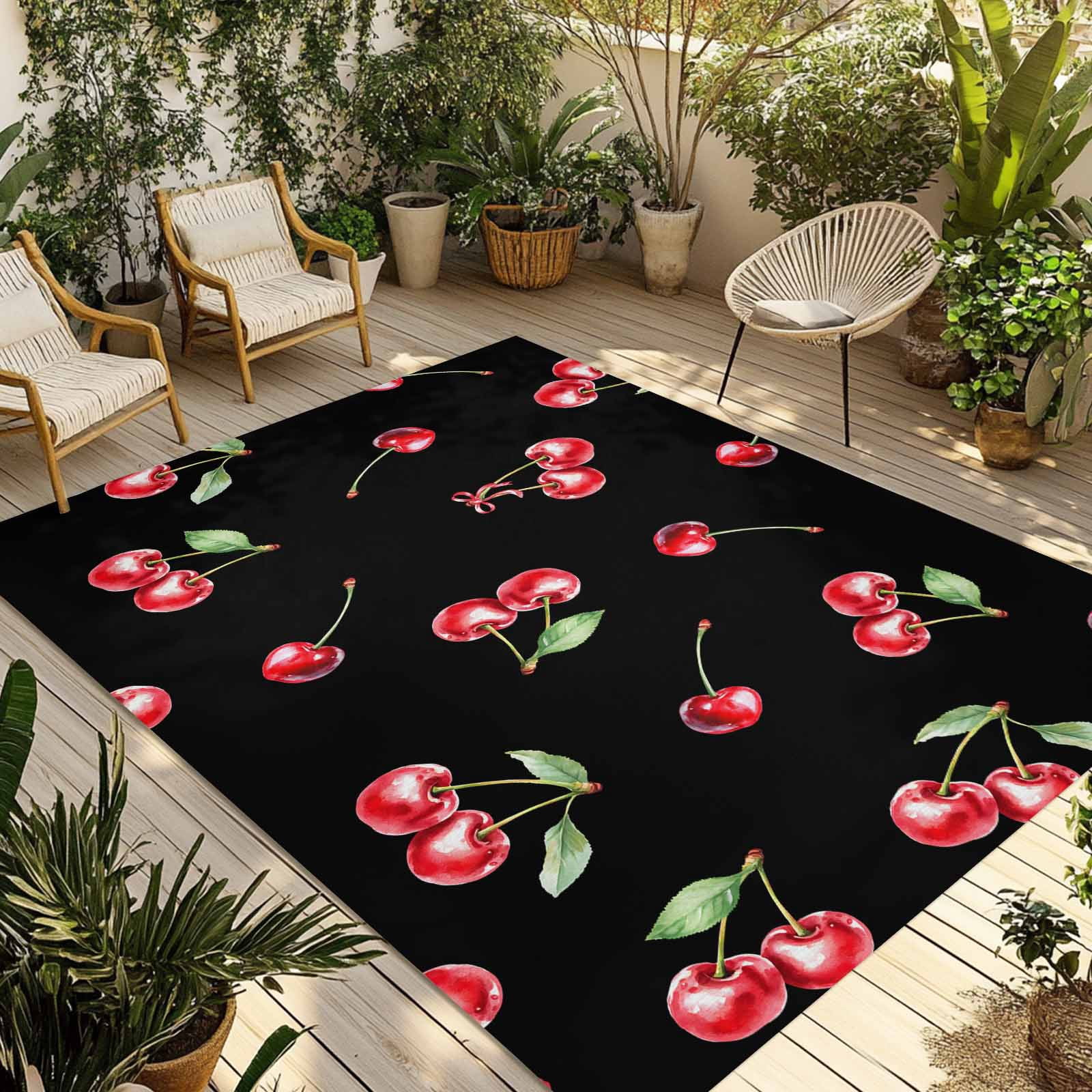 Cherry Rustic Outdoor Rug 5x7 Ft - Reversible Patio Rug Outdoor Camping ...
