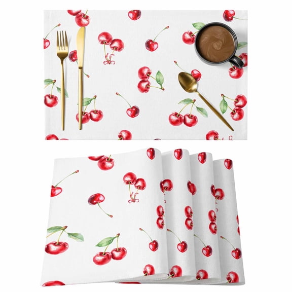 Cherry Rustic Placemats Set of 8 Spring Summer Tropic Fruit Watercolor Place Mats Indoor Wipeable Table Mats Washable Cloth Dining Table Placemats for Kitchen Holiday Party Home Decor 13x19 Inch