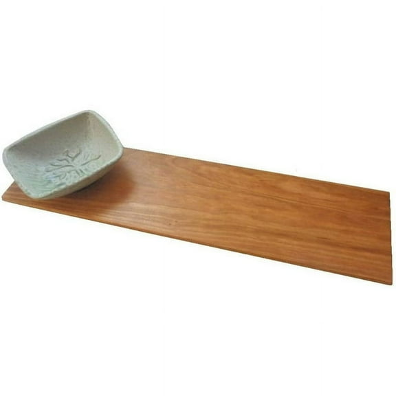 Cherry Serving Board Bread Board with Green Pottery Dipping Bowl