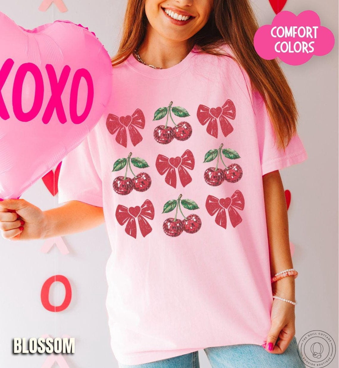 Cherry Shirt, Bow Coquette Hearts TShirt, Disco Cherry Shirt, Cherry — free download