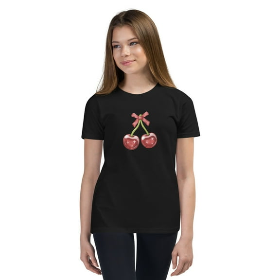 Cherry Shirt for Girls – Cute, Trendy & Fun Fruit Graphic T-Shirt, Youth Short Sleeve T-Shirt (Black, L)