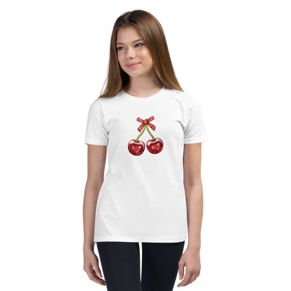 Cherry Shirt for Girls – Cute, Trendy & Fun Fruit Graphic T-Shirt, Youth Short Sleeve T-Shirt (White, XL)
