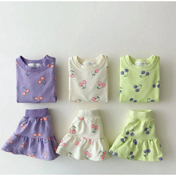 Cherry Skirt Puff Sleeve Set.