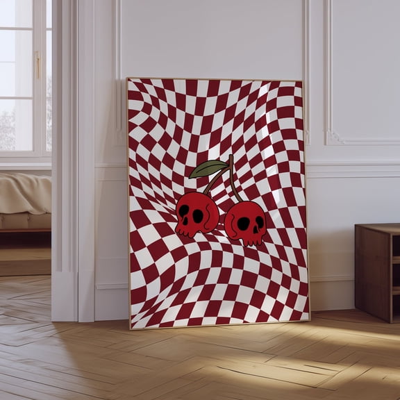 Cherry Skull Y2K Checkered Unframed Paper Print