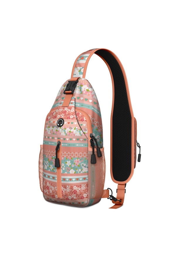 Cherry Sling Backpack with Cute Sweet Red and Pink Fruit Print – Water-Resistant Crossbody Shoulder Bag with Adjustable Reversible Strap, Anti-Theft Pocket, Breathable Back, Perfect for Ch