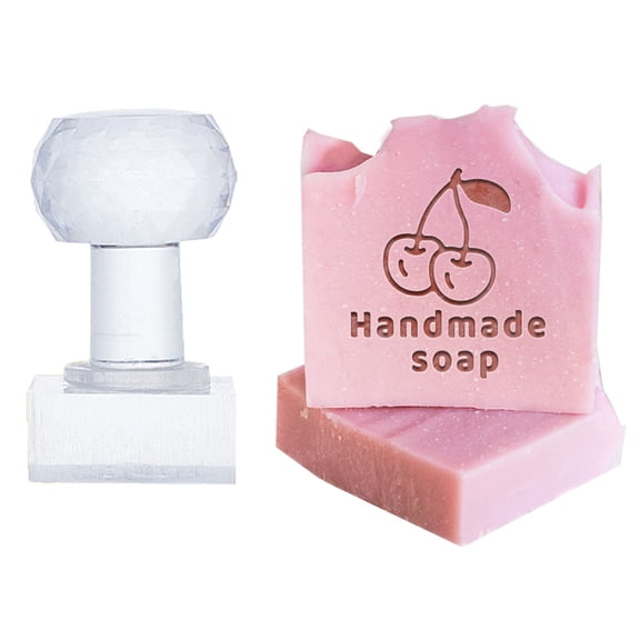 Cherry Soap Stamp Handmade Soap Stamp Acrylic Soap Stamp Rectangle Soap Chapter Imprint Stamp with Handle for Wedding DIY Arts Crafts Clay Cookie
