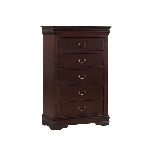 Cherry Solid Wood 5-Drawer Louis Philip Chest, Sleek Contemporary Style, Ample Storage for Bedroom Use - Dressers