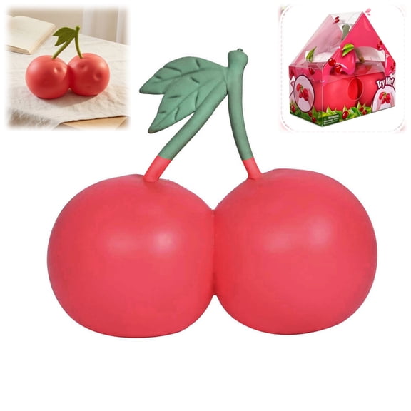 Cherry Squeeze Sensory Fidget Toy, Soft Slow Rebound TPR Ball, Realistic Fruit Stress Reliever, 6 Inch Novelty Gift for Party Favor - B