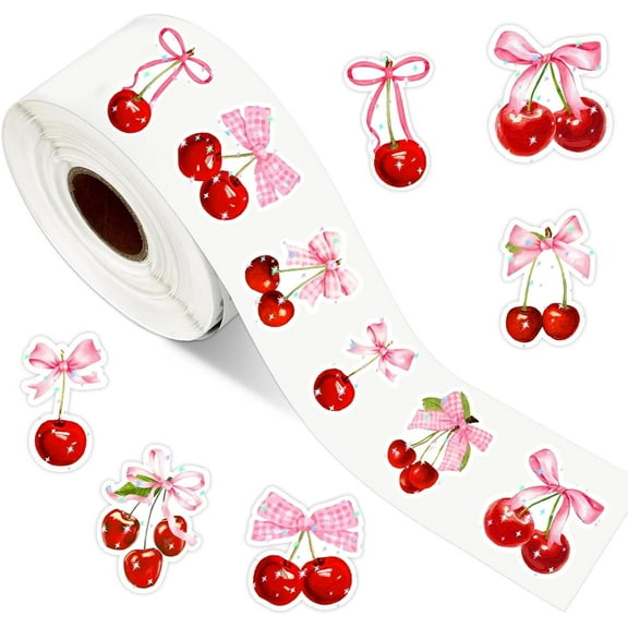 Cherry Stickers 600pcs Fruit Decoration Sealing Stickers Roll for Gifts Reward Envelope Scrapbook DIY Supplies 3Rolls1.5in