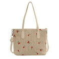 thumbnail image 1 of Cherry Straw Woven Tote Bag - Summer Beach Bag Handbag for Women - Fashion Shoulder Bag Large Capacity Stylish Crossbody Bag Adjustable Strap (White), 1 of 10