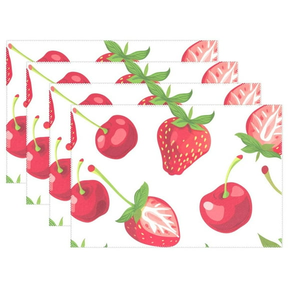 Cherry and Strawberry 12×18 inch Placemats Heat Resistant Washable Foldable Rectangular Placemats Set Decoration Indoor Outdoor for Kitchen Dining Table 1PC