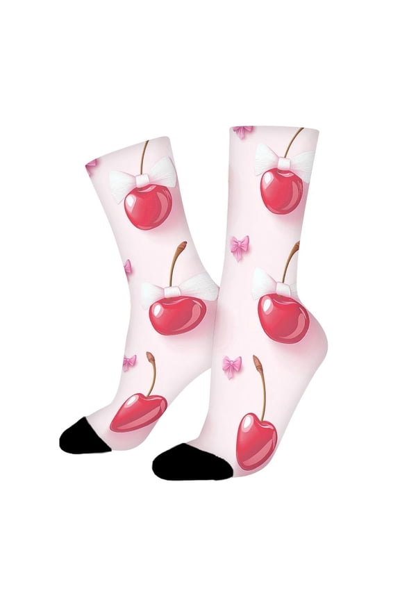 Cherry Strawberry Bow Funny Novelty Crew Socks for Women Men Sports