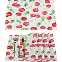 Cherry Summer Placemats Set of 6 Rectangle Table Mats Washable Heat-Resistant Place Mat for Kitchen Dining Table Decor Indoor Outdoor