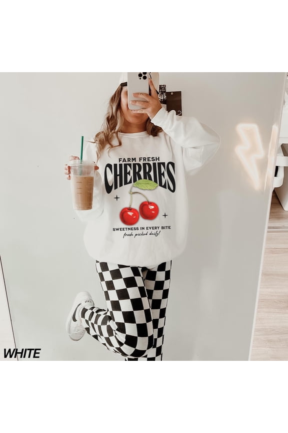 Cherry Sweatshirt, Retro Cherries Shirt, Farm Fresh Cherries Sweatshirt, Y2K Shirt, Trendy Crewneck, Aesthetic Top for Women, Fruit Hoodie Tshirt All Size S-5XL