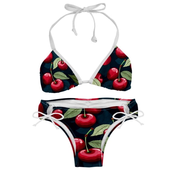 Cherry Swim Suit Women Bikini Set, Detachable Sponge, Adjustable Strap, Two-Pack - Beach, Pool, Vacation