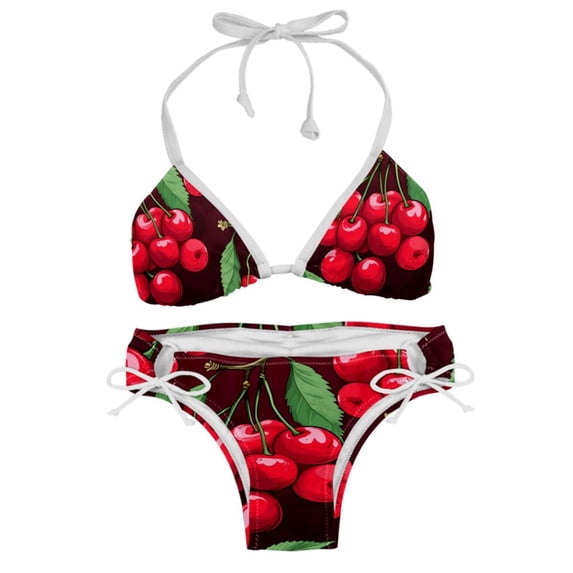 Cherry Swimsuit Bikini Set with Detachable Sponge and Adjustable Strap, Two-Pack, for Beach and Pool Parties