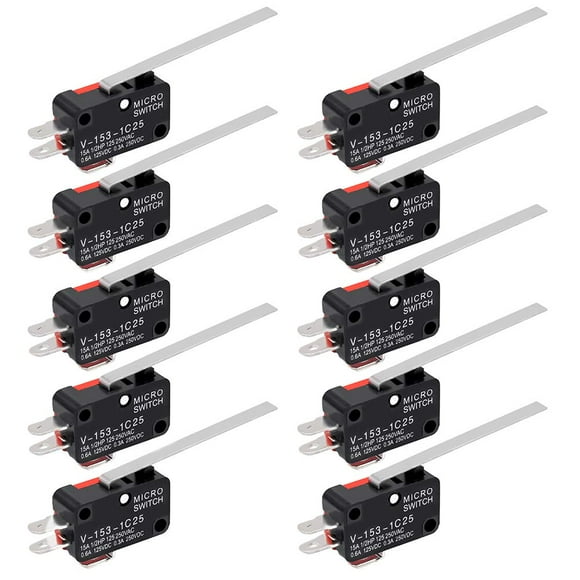 Cherry Switch Inspired Micro Limit Switch For Electronic Equipment, Momentary Spdt Snap Action With Long Hinge Roller Lever, Mechanical Life Ensured (Ten Pieces)