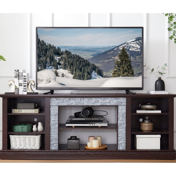 Cherry TV Stand with 3 Adjustable Shelves / Fits 75" TVs, Classic Look