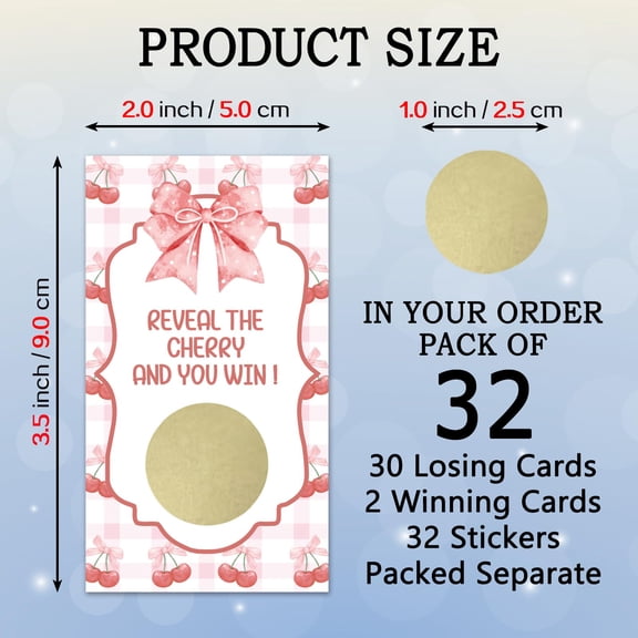 Cherry Theme Scratch Off Cards with Gold Stickers 32 Piece Party Game Set