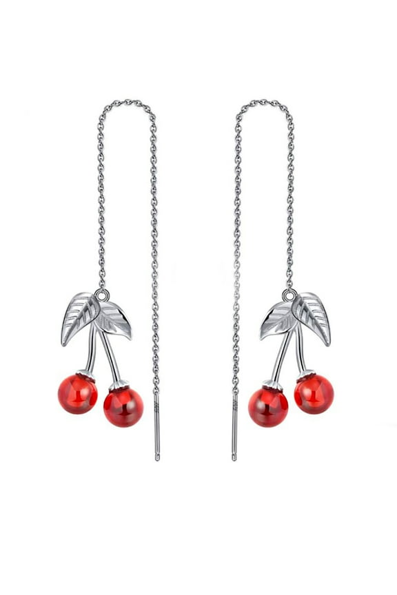 Cherry Threader Earrings for Women Red Agate Sterling Silver Ginger Lyne Collection