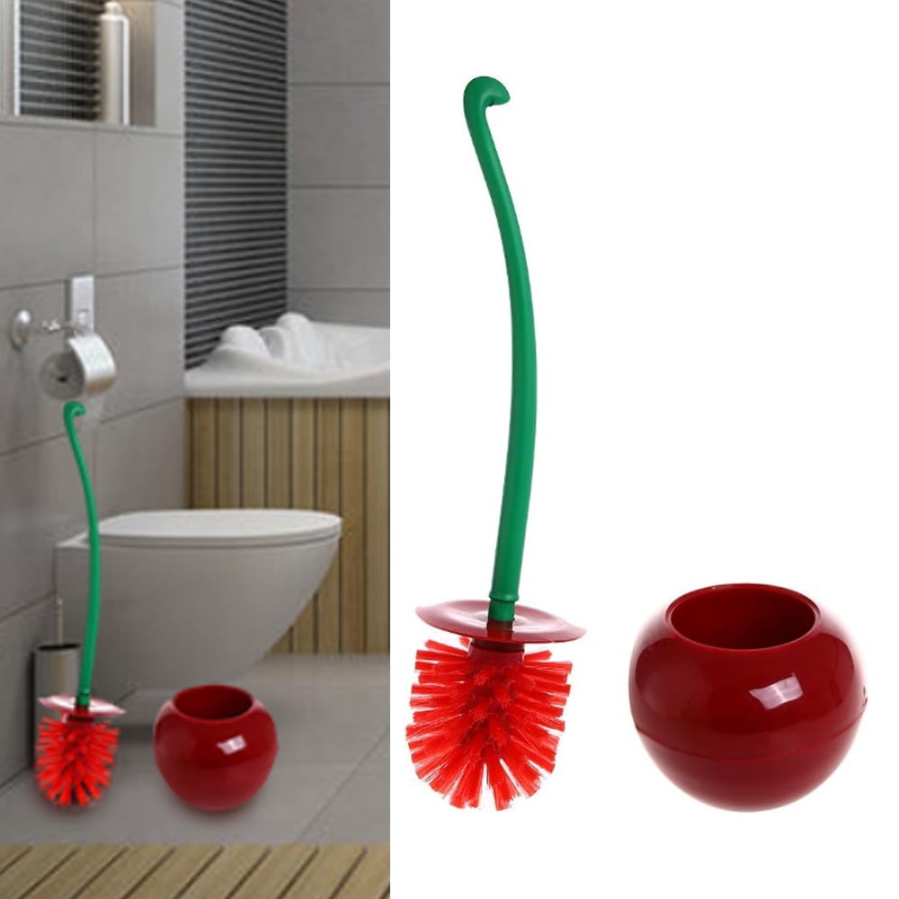 Cherry Toilet Brush Cute Creative Toilet Brush with Standing Bowl Long Handle, Toilet Bowl Brush