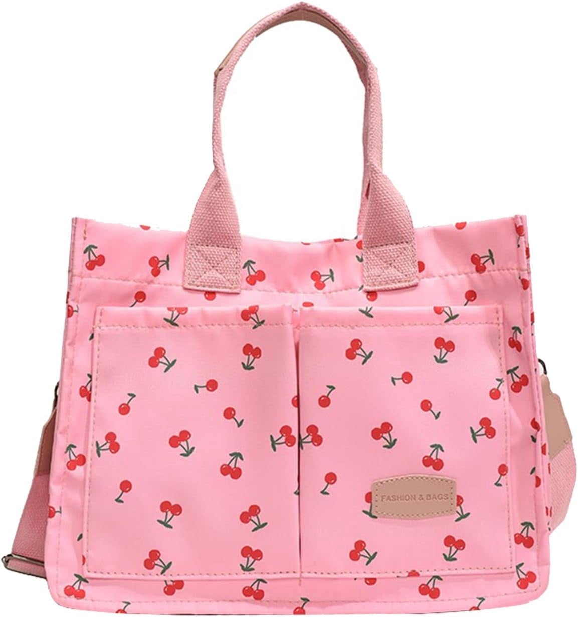 Cherry Tote Bag for Women Canvas Patched Purse Cute Shoulder Bag Multi-Pocket Satchel Handbag for work travel