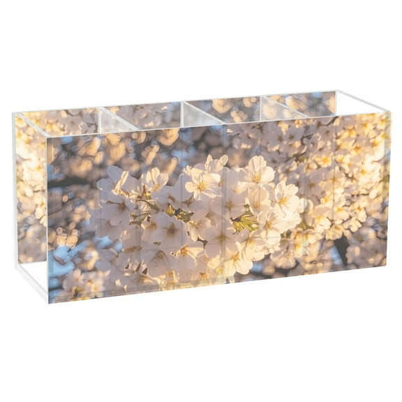Cherry Tree Blossom Acrylic Pencil Pen Holder Cup 4 Compartments Desktop Organiser 7.87"x2.78"x3.54"