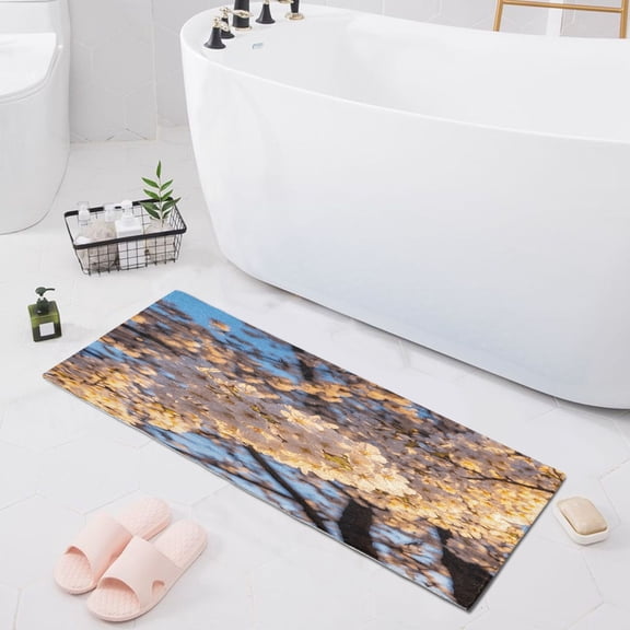 Cherry Tree Blossom Bath Mat 39x20 Non-Slip Bathroom Rugs Absorbent Soft Plush Quick Dry for Tub Shower Kitchen Home Decor