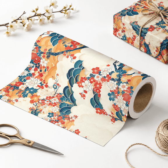 Cherry Tree Design Gift Wrap Paper Roll, 28.5 Total Square Feet