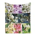 thumbnail image 1 of Cherry Tree Soft Flannel Fleece Throw Blanket, Spring Collage with Twiggy Cherry Blossom Sakura Trees and Jasmine Branches, Cozy Plush for Indoor and Outdoor Use, 60" x 80", Multicolor, by Ambesonne, 1 of 5